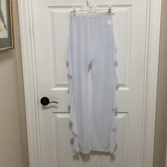 Sheer white long pants with side ruffles. Size Med, 65% polyester 35 % cotton - Picture 2 of 5